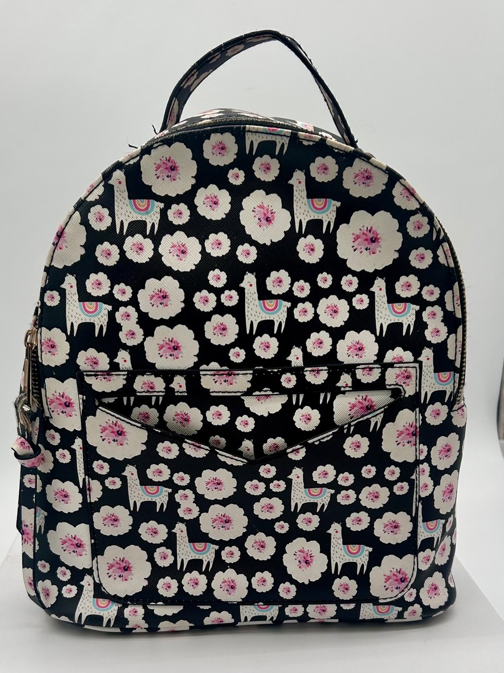 Under One Sky Llama Mini Backpack Black White Pink Floral Boho Festival Bag
